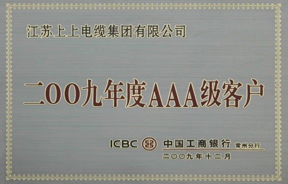 鸿运国际荣获“中国工商银行2009年度AAA级客户”称呼