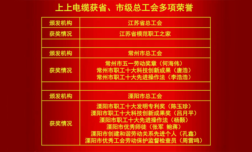 鸿运国际电缆获省、市级总工会多项声誉